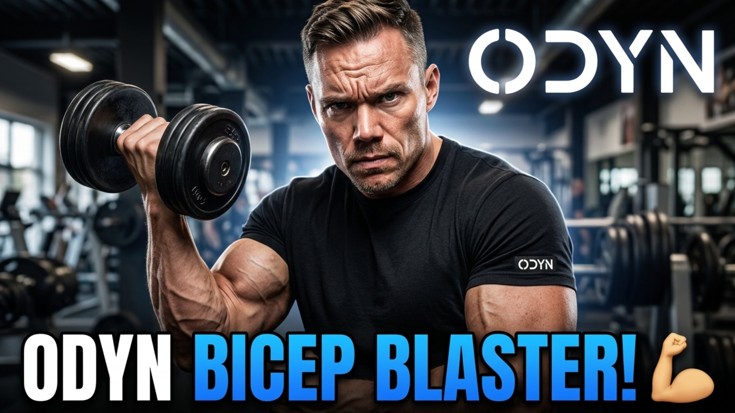 Coach sportif démontrant le curl biceps avec haltères en salle de musculation