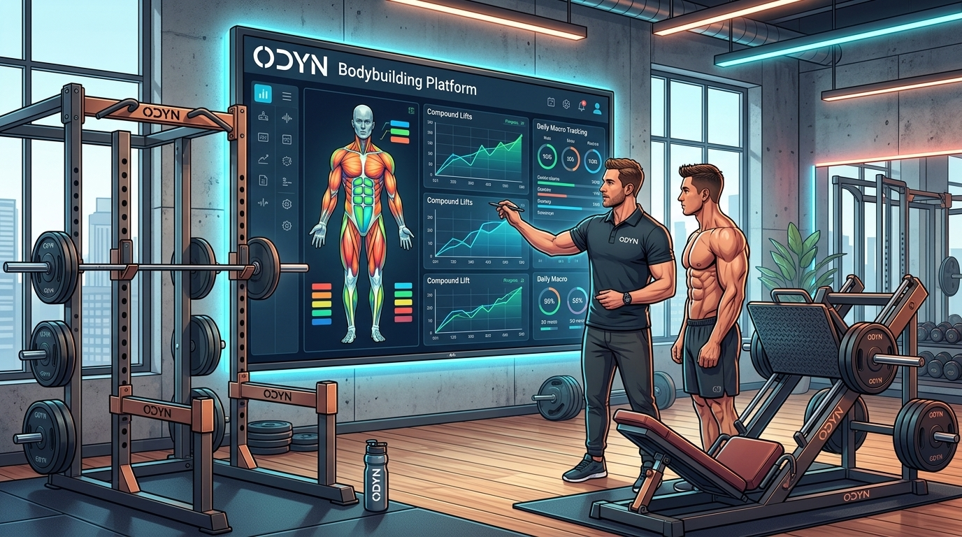 Coach sportif utilisant un logiciel de coaching musculation sur tablette