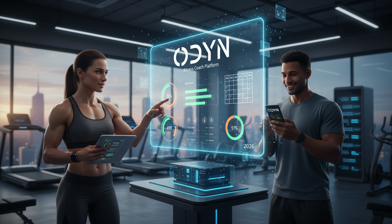 Coach sportif utilisant un logiciel de suivi sur tablette pour gérer ses clients et ses programmes d'entraînement