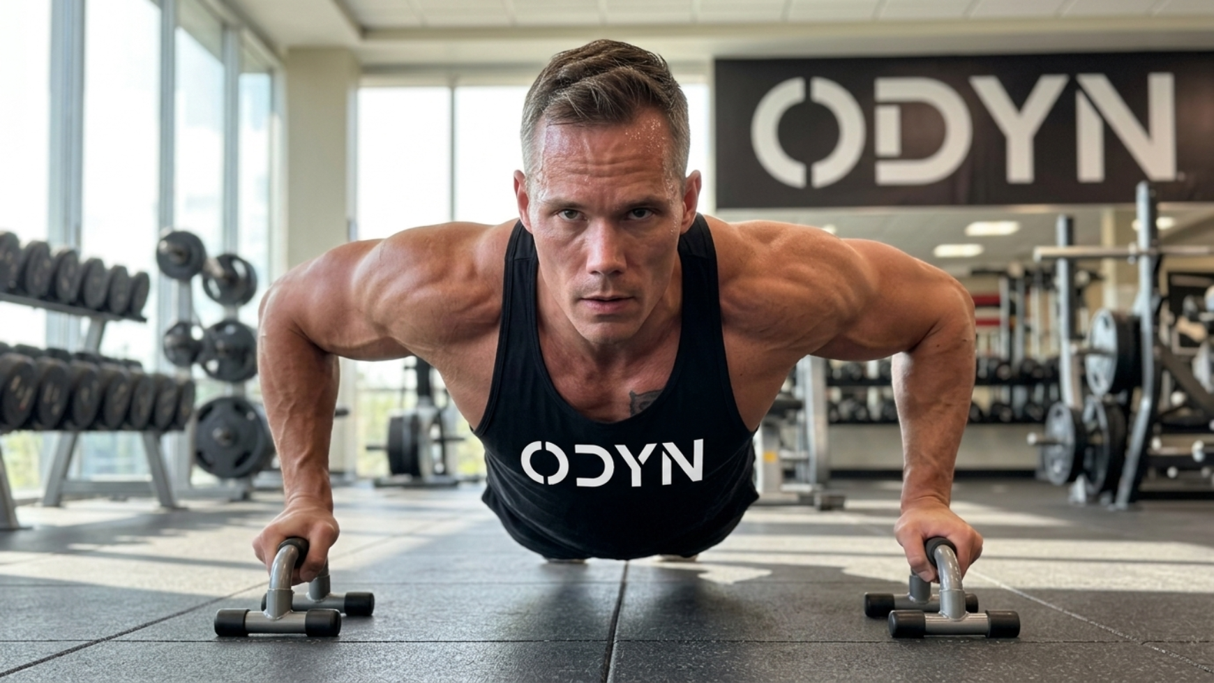 Coach sportif enseignant la technique des pompes à un débutant en salle de musculation